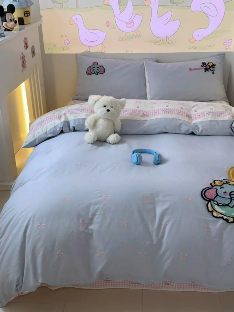 91家纺网 家纺一手货源 找家纺 曼之夏 2025新款纯棉印花加毛巾绣四件套 毛巾绣-大象