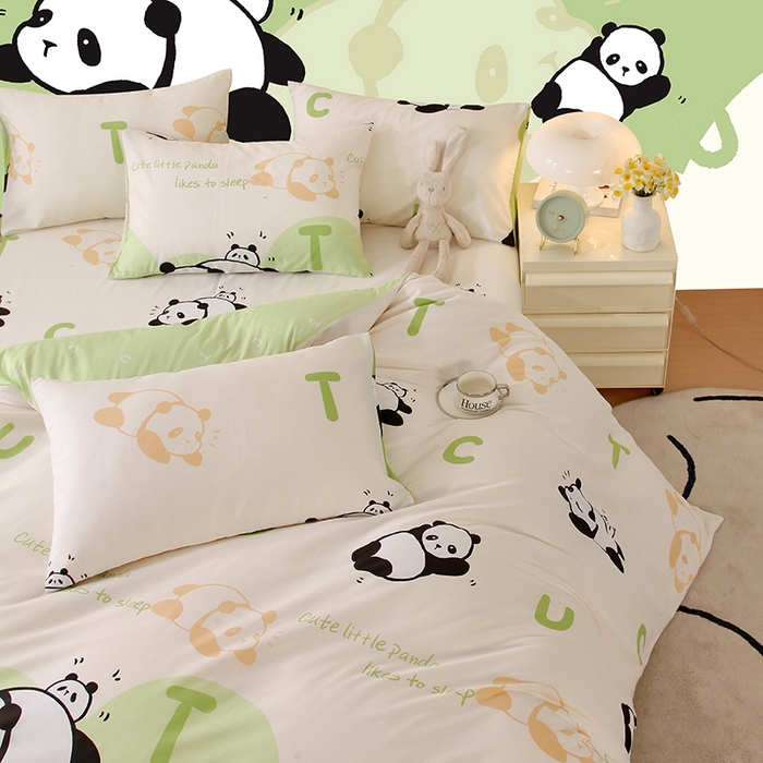 91家纺网 家纺一手货源 找家纺 金鑫汇家纺 2025新款全棉印花单被套 可爱熊猫