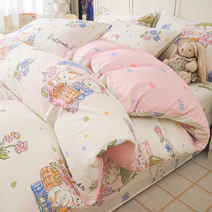 91家纺网 家纺一手货源 找家纺 金鑫汇家纺 2025新款全棉印花四件套 喵喵日记