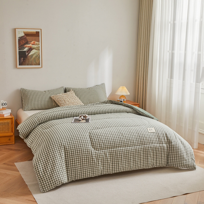 91家纺网 家纺一手货源 找家纺 梦初语 2025新款四季款良品棉花被子家用被芯 绿小格