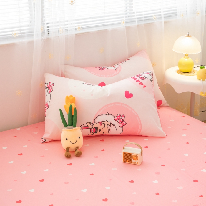 91家纺网 家纺一手货源 找家纺 简宜家居（朝初家纺） 2025新款40支斜纹12868纯棉全棉喜羊羊灰太狼系列四件套 爱心美羊羊