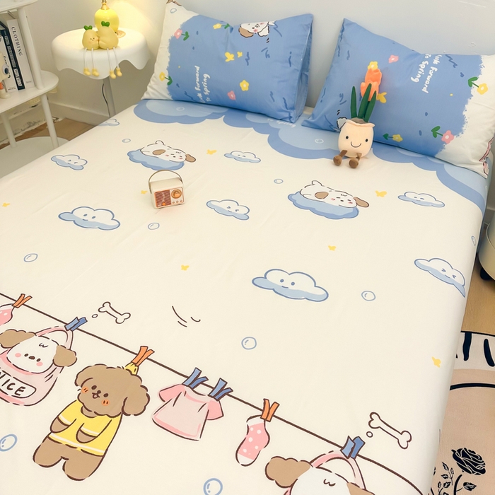 91家纺网 家纺一手货源 找家纺 简宜家居（朝初家纺） 2025新款40支全棉A版床笠 萌萌犬