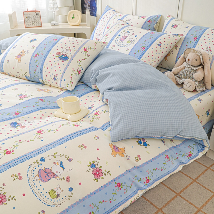 91家纺网 家纺一手货源 找家纺 金鑫汇家纺 2025新款全棉印花四件套 快乐萌兔