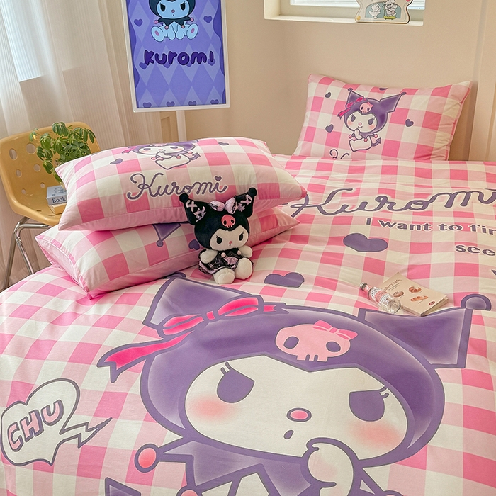 91家纺网 家纺一手货源 找家纺 （总）玉元坊 2025年新款三丽鸥系列数码印花纯棉全棉床裙三件套四件套-简约基础款