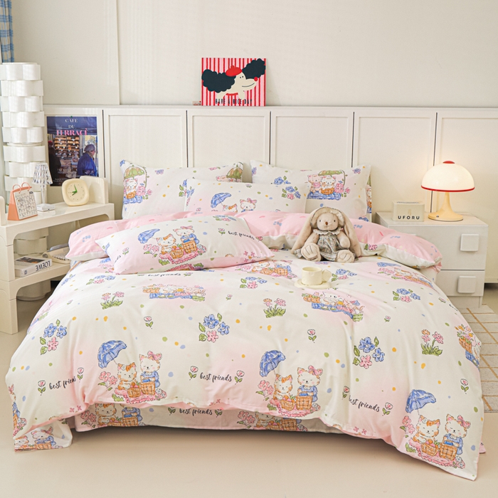 91家纺网 家纺一手货源 找家纺 金鑫汇家纺 2025新款全棉印花四件套 喵喵日记