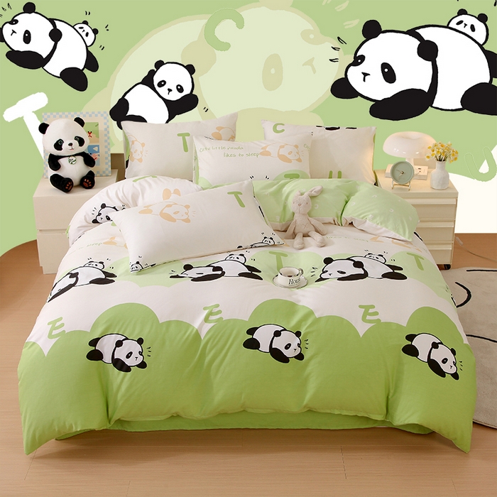 91家纺网 家纺一手货源 找家纺 金鑫汇家纺 2025新款全棉印花四件套 可爱熊猫