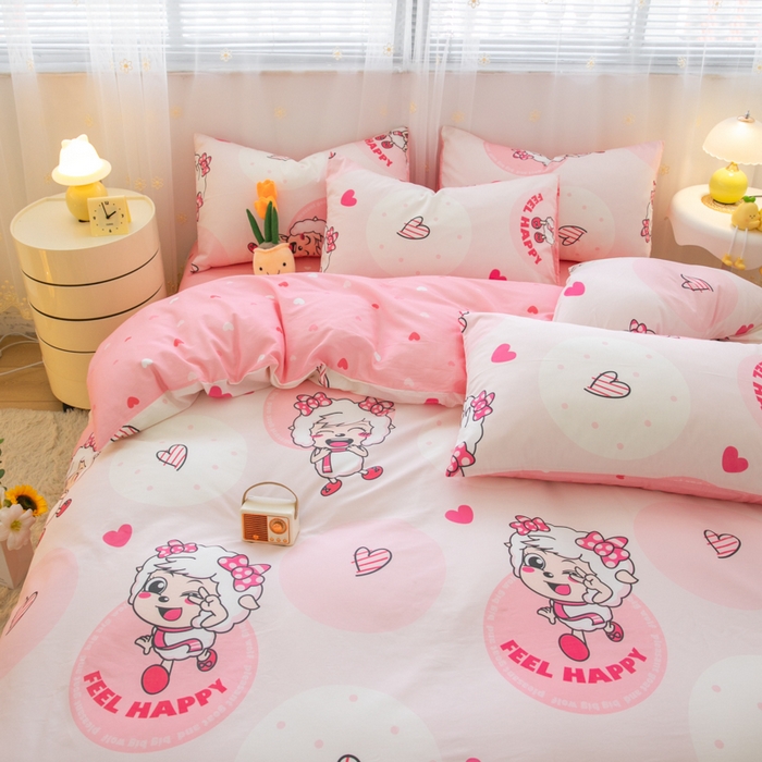 91家纺网 家纺一手货源 找家纺 简宜家居（朝初家纺） 2025新款40支斜纹12868纯棉全棉喜羊羊灰太狼系列四件套 爱心美羊羊