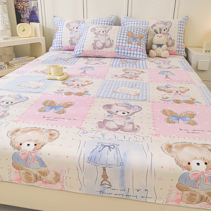 91家纺网 家纺一手货源 找家纺 金鑫汇家纺 2025新款全棉印花单床笠 熊熊精灵