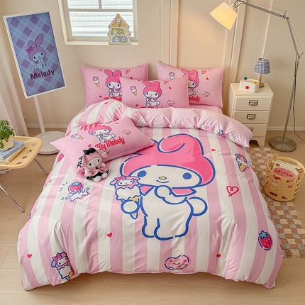 玉元坊 2025年新款三丽鸥系列数码印花纯棉全棉床裙三件套四件套-简约基础款 大版简约-甜筒美乐蒂