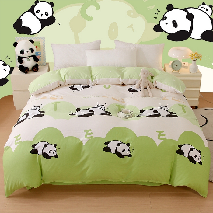 91家纺网 家纺一手货源 找家纺 金鑫汇家纺 2025新款全棉印花单被套 可爱熊猫