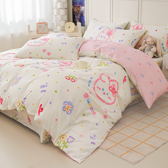 91家纺网 家纺一手货源 找家纺 金鑫汇家纺 2025新款全棉印花单被套 奇趣小兔