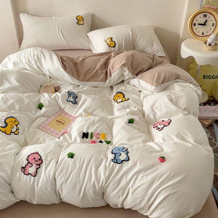 91家纺网 家纺一手货源 找家纺 （总）焱博家纺 2025新款A类水洗棉毛巾绣四件套 小狗 蓝