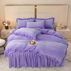 91家纺网 家纺一手货源 找家纺 慧菲 2025新款刺绣夹棉牛奶绒床裙四件套-玫瑰花语 玫瑰花语-紫,玫瑰花语-紫
