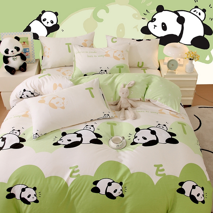 91家纺网 家纺一手货源 找家纺 金鑫汇家纺 2025新款全棉印花单被套 可爱熊猫