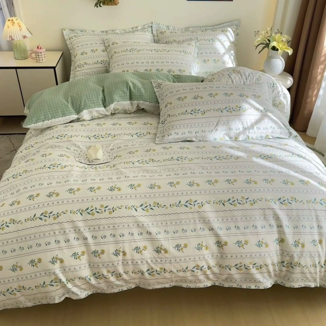 91家纺网 家纺一手货源 找家纺 天之爱 2025新款全棉印花四件套 花语初晴