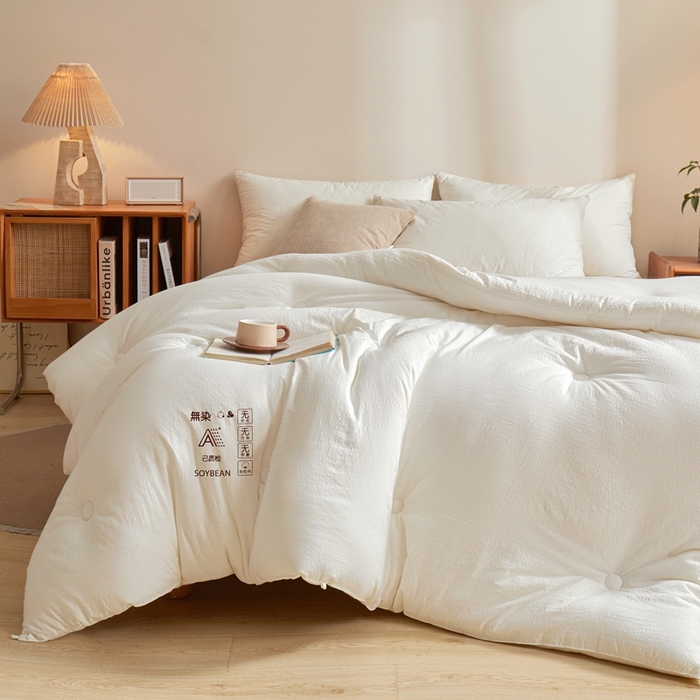 91家纺网 家纺一手货源 找家纺 金喜 2025新款亲肤原棉提花大豆被春秋被加厚冬被子被芯冬被单被拉链立体子母被 象牙白