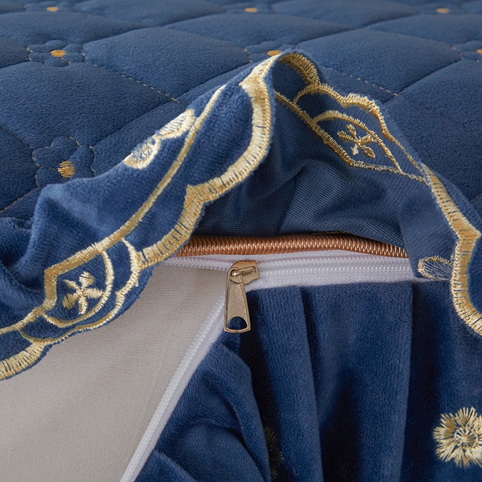 91家纺网 家纺一手货源 找家纺 罗艺轩 2025新款婴儿绒双层夹棉可拆卸床裙-花语 花语-宝蓝