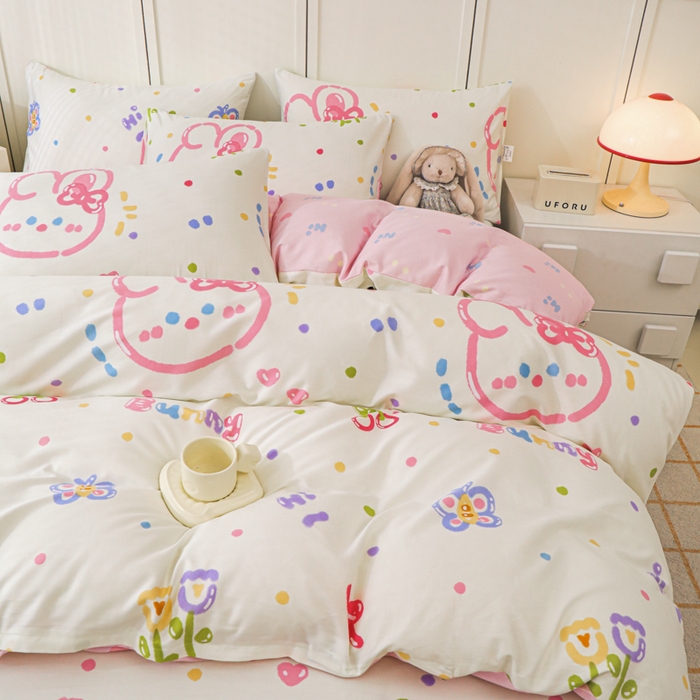 91家纺网 家纺一手货源 找家纺 金鑫汇家纺 2025新款全棉印花四件套 奇趣小兔