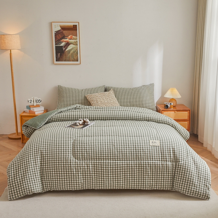 91家纺网 家纺一手货源 找家纺 梦初语 2025新款四季款良品棉花被子家用被芯 绿小格