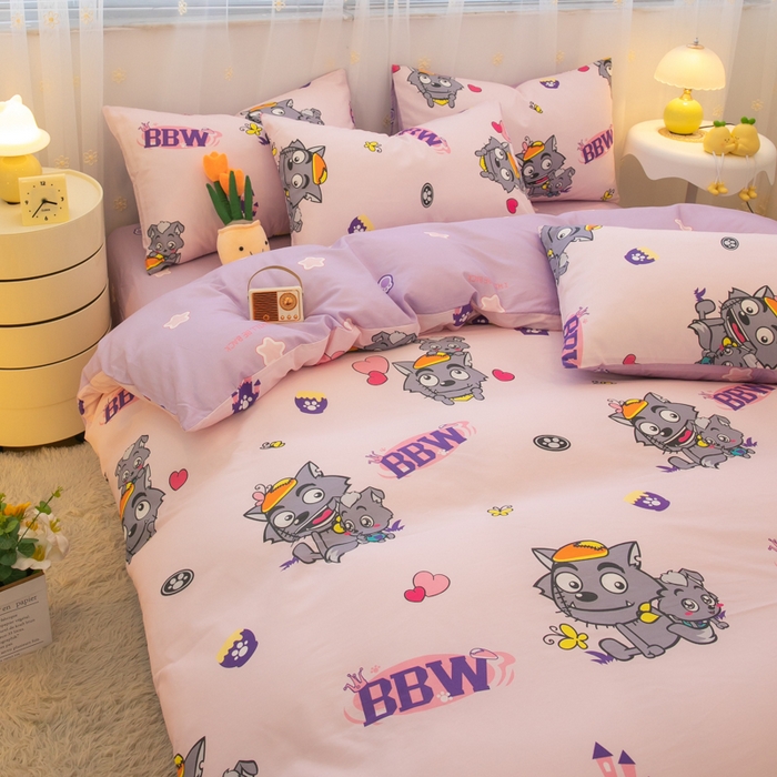 91家纺网 家纺一手货源 找家纺 简宜家居（朝初家纺） 2025新款40支斜纹12868纯棉全棉喜羊羊灰太狼系列四件套 开心灰太狼