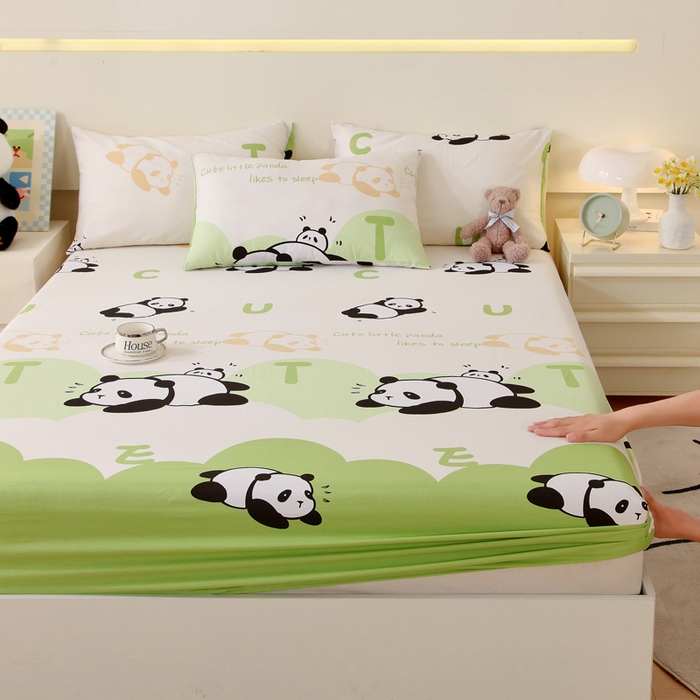 91家纺网 家纺一手货源 找家纺 金鑫汇家纺 2025新款全棉印花单床笠 可爱熊猫