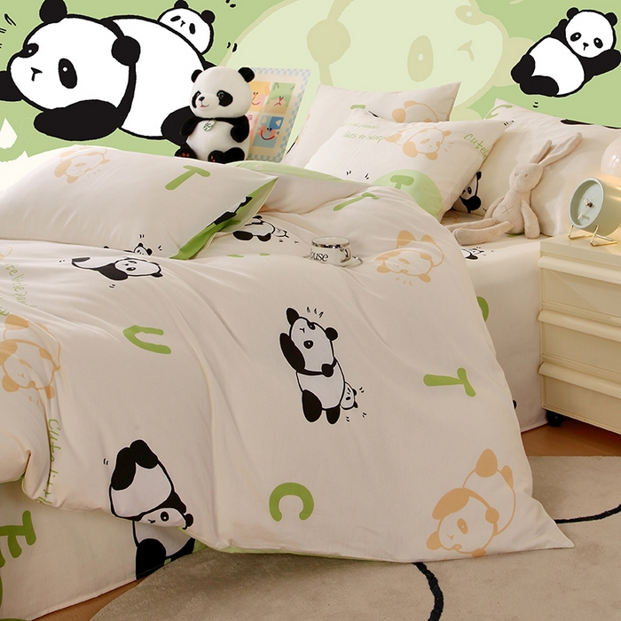 91家纺网 家纺一手货源 找家纺 金鑫汇家纺 2025新款全棉印花四件套 可爱熊猫