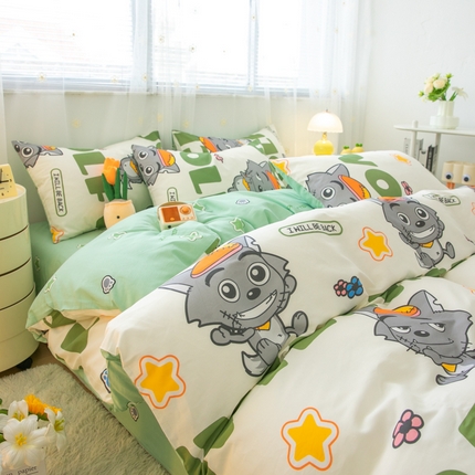 91家纺网 家纺一手货源 找家纺 简宜家居（朝初家纺） 2025新款40支斜纹12868纯棉全棉喜羊羊灰太狼系列四件套 快乐无忧