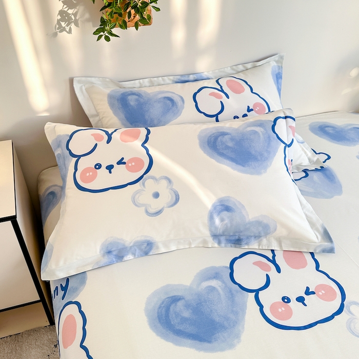 91家纺网 家纺一手货源 找家纺 天之爱 2025新款全棉印花单枕套 晴天小兔