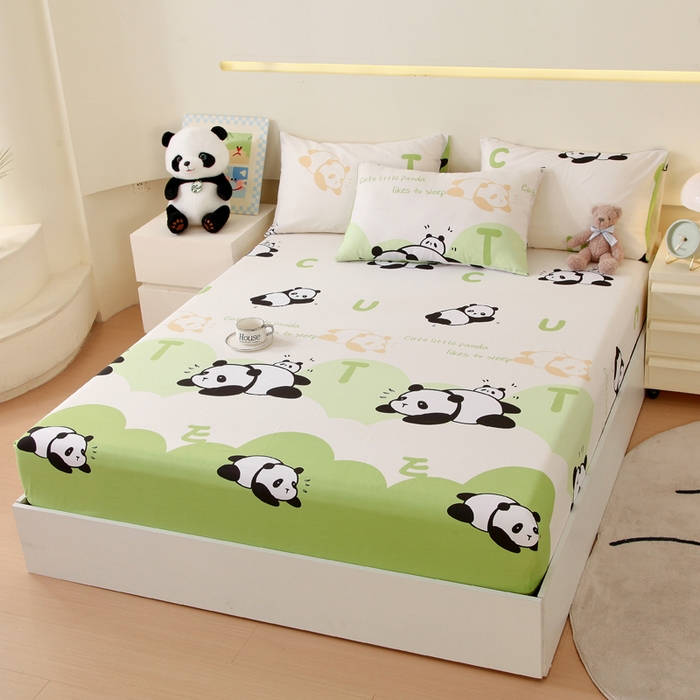 91家纺网 家纺一手货源 找家纺 金鑫汇家纺 2025新款全棉印花单床笠 可爱熊猫