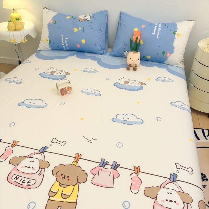 91家纺网 家纺一手货源 找家纺 简宜家居（朝初家纺） 2025新款40支全棉A版床笠 萌萌犬