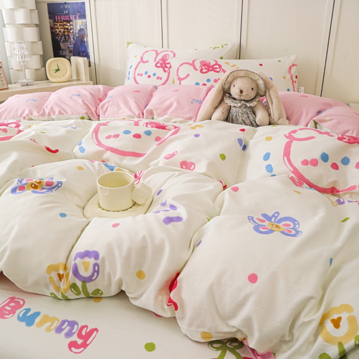 91家纺网 家纺一手货源 找家纺 金鑫汇家纺 2025新款全棉印花四件套 奇趣小兔