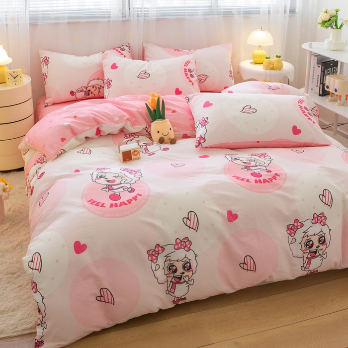 91家纺网 家纺一手货源 找家纺 简宜家居（朝初家纺） 2025新款40支斜纹12868纯棉全棉喜羊羊灰太狼系列四件套 爱心美羊羊