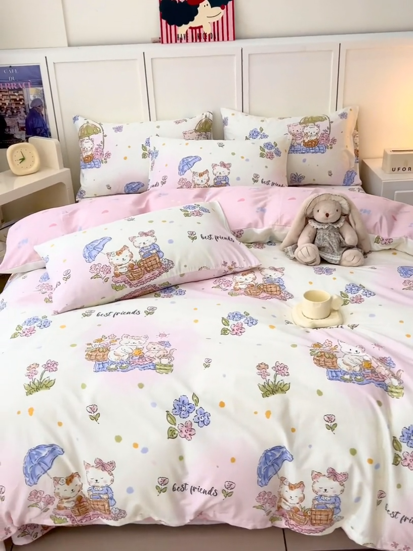 91家纺网 家纺一手货源 找家纺 金鑫汇家纺 2025新款全棉印花四件套 喵喵日记