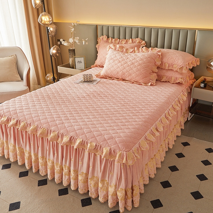 91家纺网 家纺一手货源 找家纺 罗艺轩 2025新款婴儿绒双层夹棉可拆卸床裙-花语 花语-梦幻玉