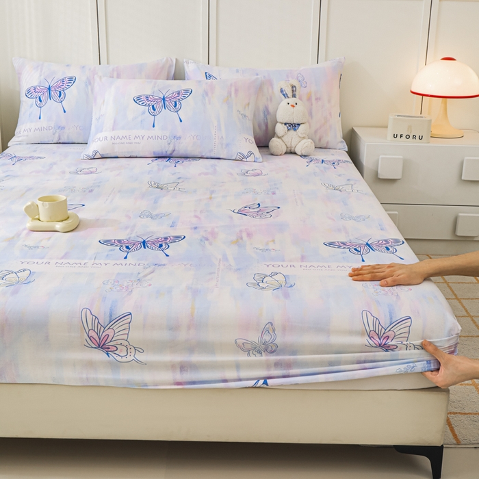 91家纺网 家纺一手货源 找家纺 金鑫汇家纺 2025新款全棉印花单床笠 梦蝶