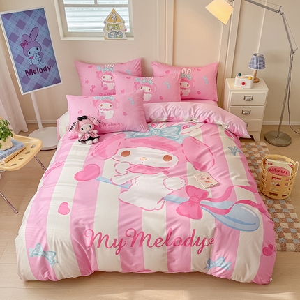 91家纺网 家纺一手货源 找家纺 （总）玉元坊 2025年新款三丽鸥系列数码印花纯棉全棉床裙三件套四件套-简约基础款