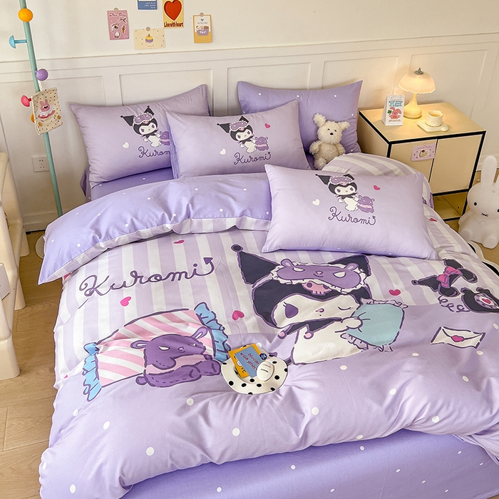 91家纺网 家纺一手货源 找家纺 玉元坊 2025年新款三丽鸥系列数码印花纯棉全棉床裙三件套四件套-简约基础款 糖果