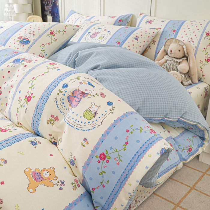 91家纺网 家纺一手货源 找家纺 金鑫汇家纺 2025新款全棉印花单被套 快乐萌兔