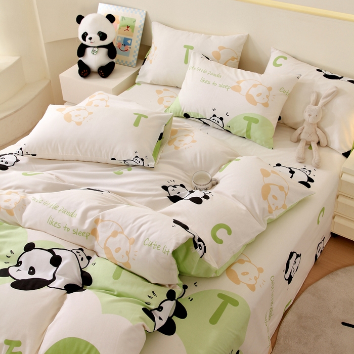 91家纺网 家纺一手货源 找家纺 金鑫汇家纺 2025新款全棉印花四件套 可爱熊猫