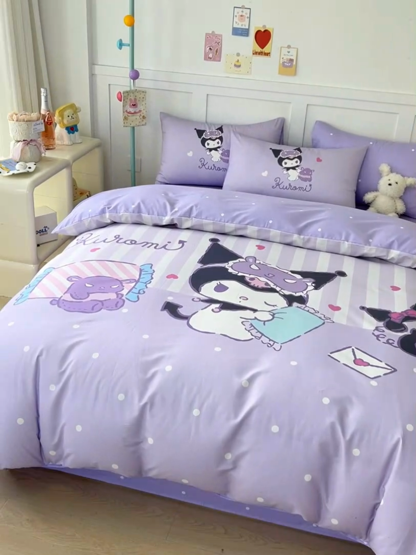 91家纺网 家纺一手货源 找家纺 玉元坊 2025年新款三丽鸥系列数码印花纯棉全棉床裙三件套四件套-简约基础款 糖果