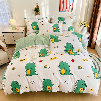 91家纺网 家纺一手货源 找家纺 天之爱 2025新款全棉印花四件套 恐龙告白