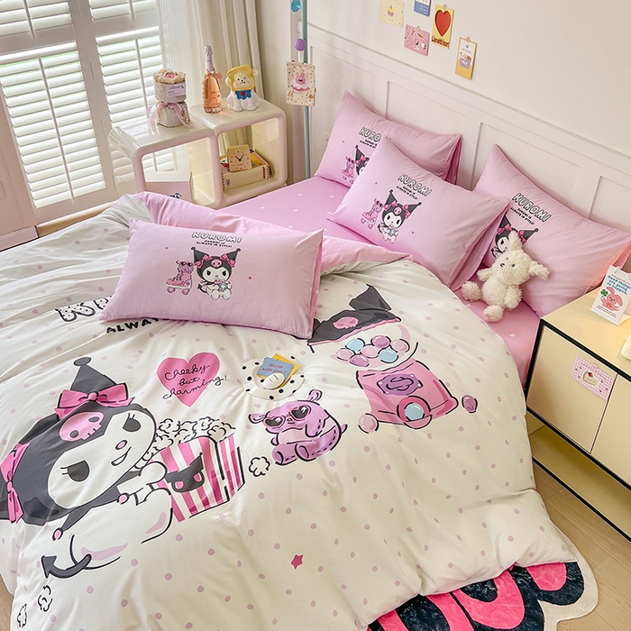 91家纺网 家纺一手货源 找家纺 玉元坊 2025年新款三丽鸥系列数码印花纯棉全棉床裙三件套四件套-简约基础款 爆米花