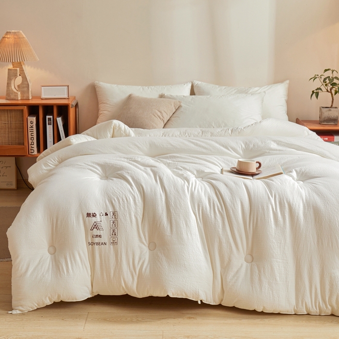 91家纺网 家纺一手货源 找家纺 金喜 2025新款亲肤原棉提花大豆被春秋被加厚冬被子被芯冬被单被拉链立体子母被 象牙白