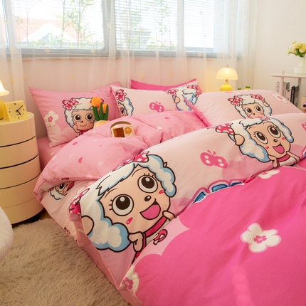 91家纺网 家纺一手货源 找家纺 简宜家居（朝初家纺） 2025新款40支斜纹12868纯棉全棉喜羊羊灰太狼系列四件套 美羊羊好心情