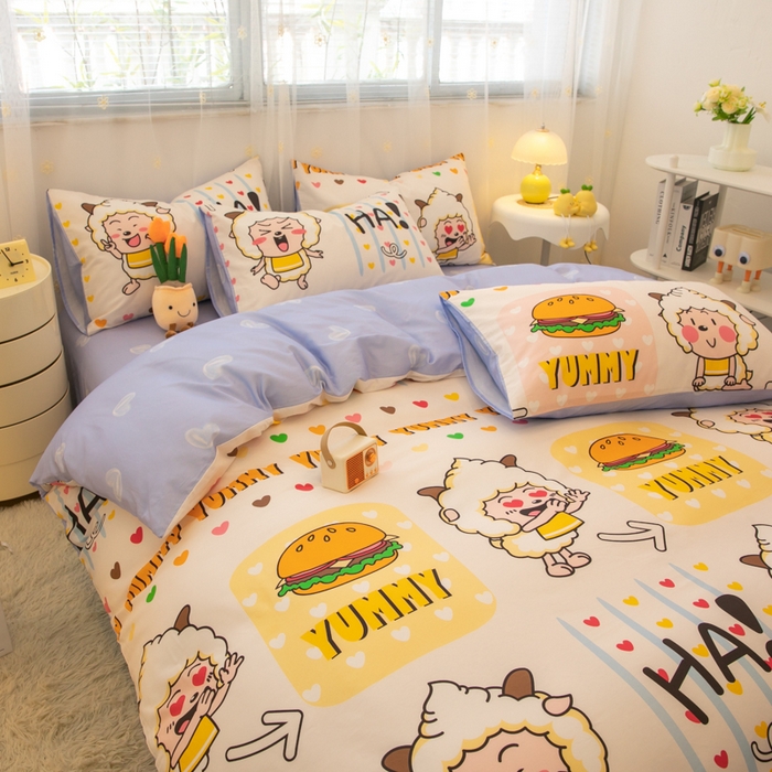 91家纺网 家纺一手货源 找家纺 简宜家居（朝初家纺） 2025新款40支斜纹12868纯棉全棉喜羊羊灰太狼系列四件套 吃货懒洋洋