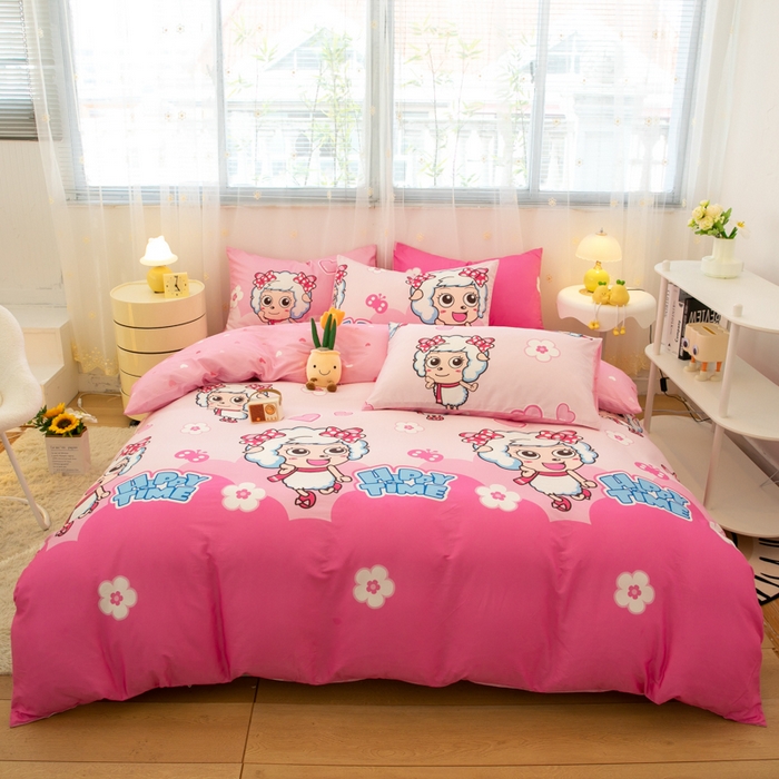 91家纺网 家纺一手货源 找家纺 简宜家居（朝初家纺） 2025新款40支斜纹12868纯棉全棉喜羊羊灰太狼系列四件套 美羊羊好心情