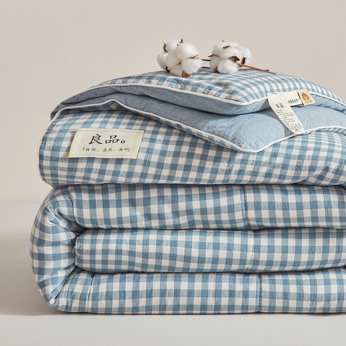91家纺网 家纺一手货源 找家纺 梦初语 2025新款四季款良品棉花被子家用被芯 蓝小格