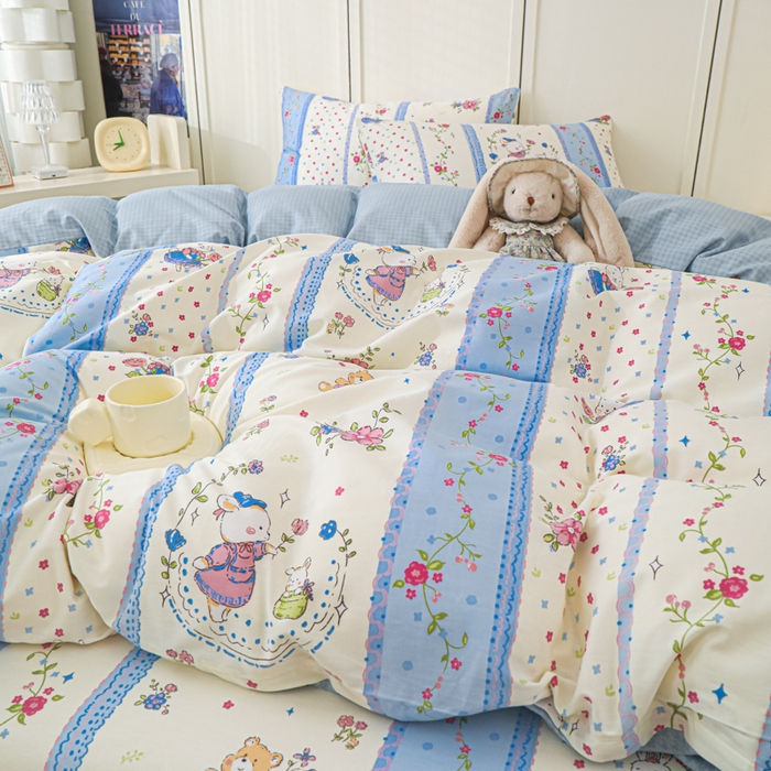 91家纺网 家纺一手货源 找家纺 金鑫汇家纺 2025新款全棉印花四件套 快乐萌兔