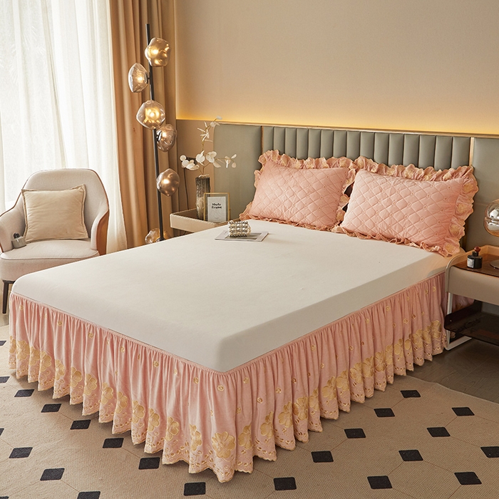 91家纺网 家纺一手货源 找家纺 罗艺轩 2025新款婴儿绒双层夹棉可拆卸床裙-花语 花语-梦幻玉