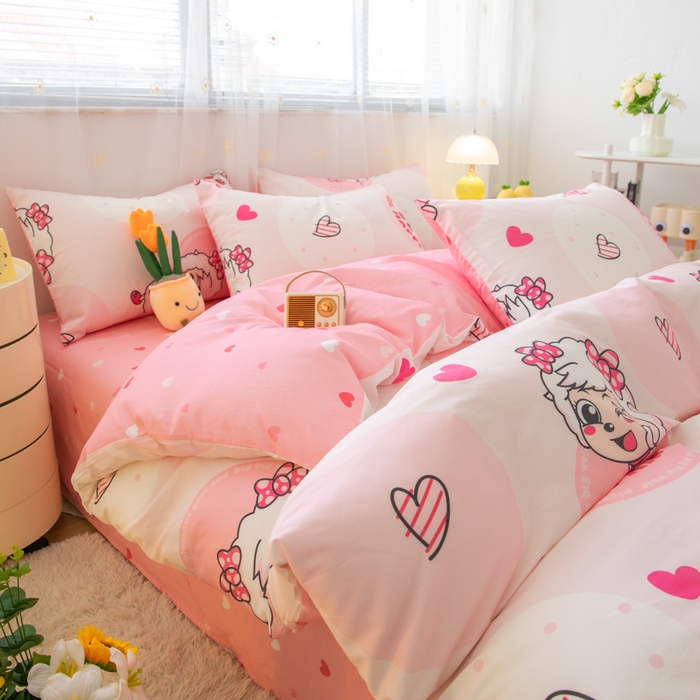 91家纺网 家纺一手货源 找家纺 简宜家居（朝初家纺） 2025新款40支斜纹12868纯棉全棉喜羊羊灰太狼系列四件套 爱心美羊羊